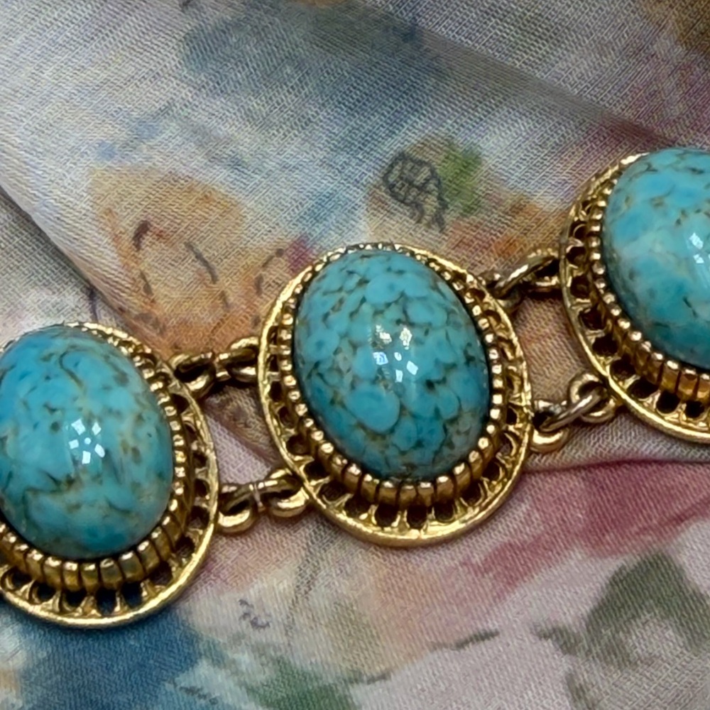 Vintage Marcel Boucher Robins Egg Cabochon Bracelet #451BR - Picture 3 of 4